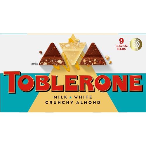 Toblerone Toblerone Chocolate Gift Box (Milk Chocolate, White Chocolate, & Milk Chocolate with Salted Caramelized Almonds Chocolate Bars), Valentines Day Chocolate Candy, 9 - 3.52 oz Bars
