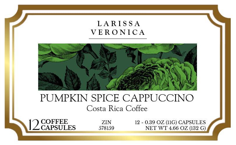 Larissa Veronica Pumpkin Spice Cappuccino Costa Rica Coffee (Single Serve K-Cup Pods) (Gourmet, Naturally Flavored, Whole Coffee Beans) (12 pods, ZIN: 578159) - 3 Pack