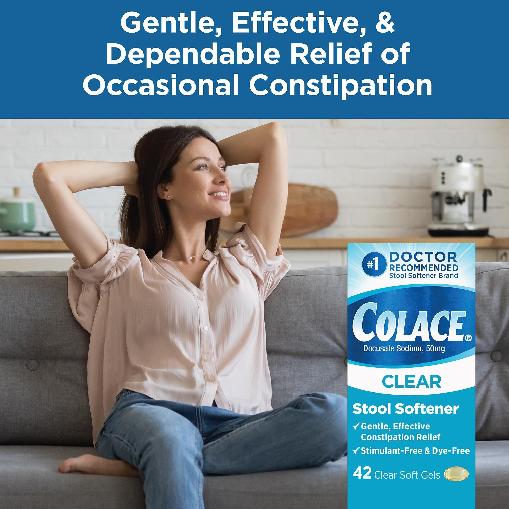 Colace Colace Stool Softener Capsules Bundle - Regular Strength 100mg 60 Count & Clear Soft Gel 50mg Constipation Relief 42 Count