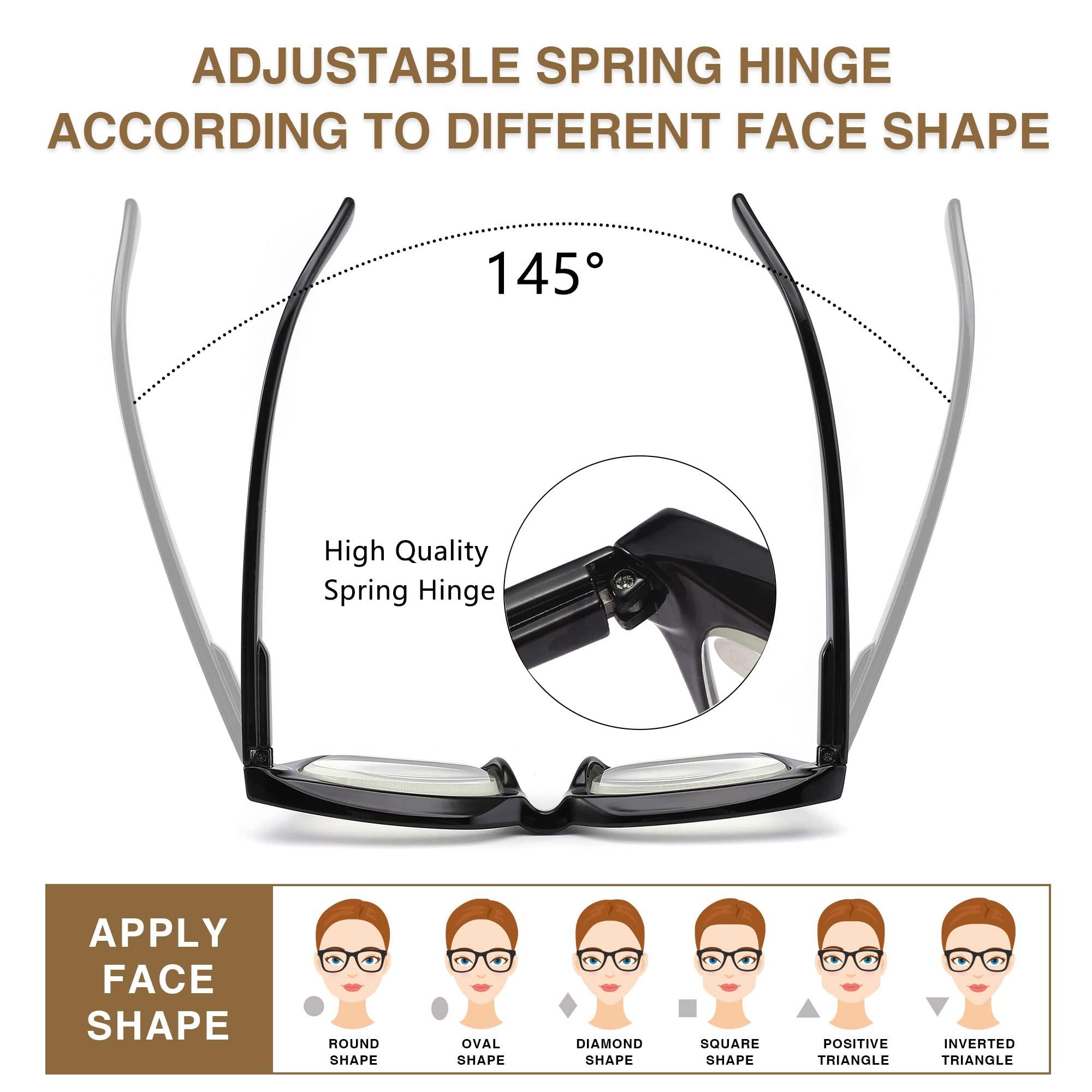 LOUOL READERS LOUOL 6 Pack Readers for Women Oprah Style Square Reading Glasses with Spring Hinge Blue Light Blocking for Men Ladies +2.0