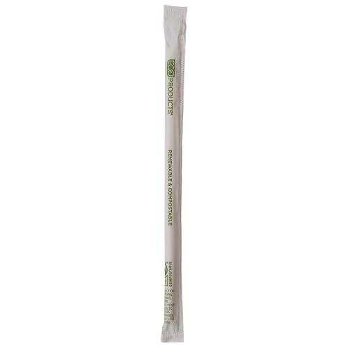 ECO PRODUCTS Eco-Products Compostable Plastic Straws, 10.25\" Long, 7mm Diameter, Case of 1250, Natural White Wrapped Disposable Plant Based PHA Plastic, Standard Sized Drinking Straw, ASTM Compliant, BPI-Certified