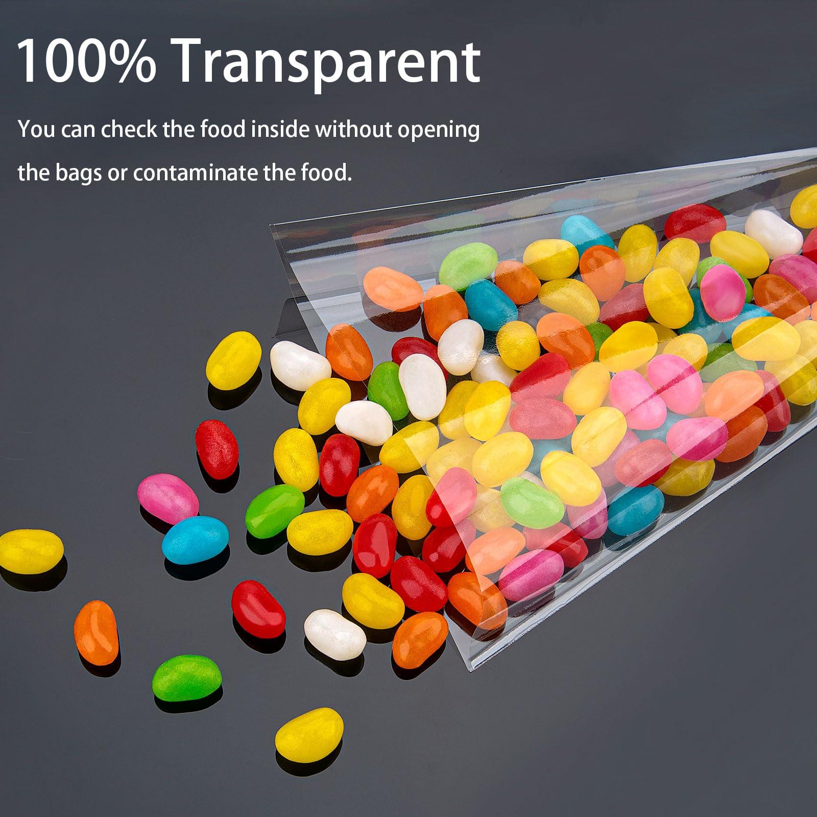 Awpeye Awpeye 200PCS Cone Cellophane Bags 5.12x9.84 Inches Plastic Cone Bags Clear Cone Shaped Treat Bags with 200PCS Gold Twist Ties