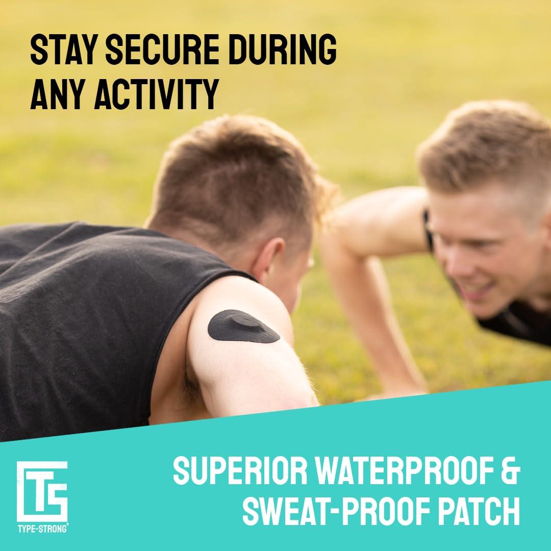 Type Strong Type Strong Freestyle Libre 3 Sensor Covers, Adhesive Patches for Libre 2, Dexcom G7, Medtronic Guardian. Pre-Cut for Sensitive Skin, Waterproof, Sweat-Resistant for 10-14 Days, 20 Pack, Black