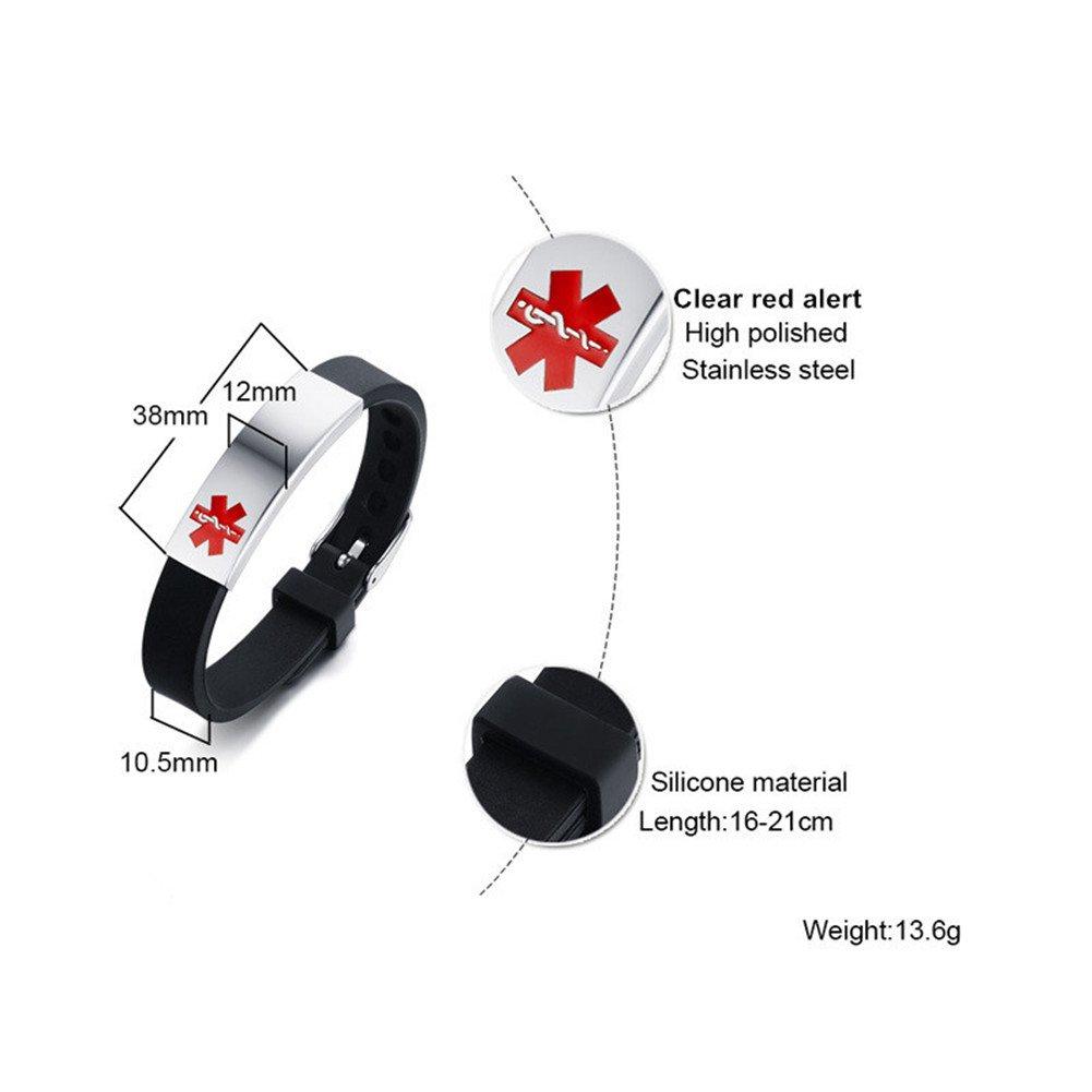 Sunling Sunling Custom Adjustable Silicon Medical Alert Food Allergy Awareness Bracelet for Women Men Kids,Free Engraving,Daily Life Emergency Saver for Son,Daughter,Parents