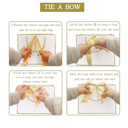 AZOWA AZOWA Red Gift Bags with Handle 10 Pcs Bow Ribbon Paper Bags for Wedding Baby Shower Birthday Party Guests Shopping (Red, 12.5 x 10 x 4 in)