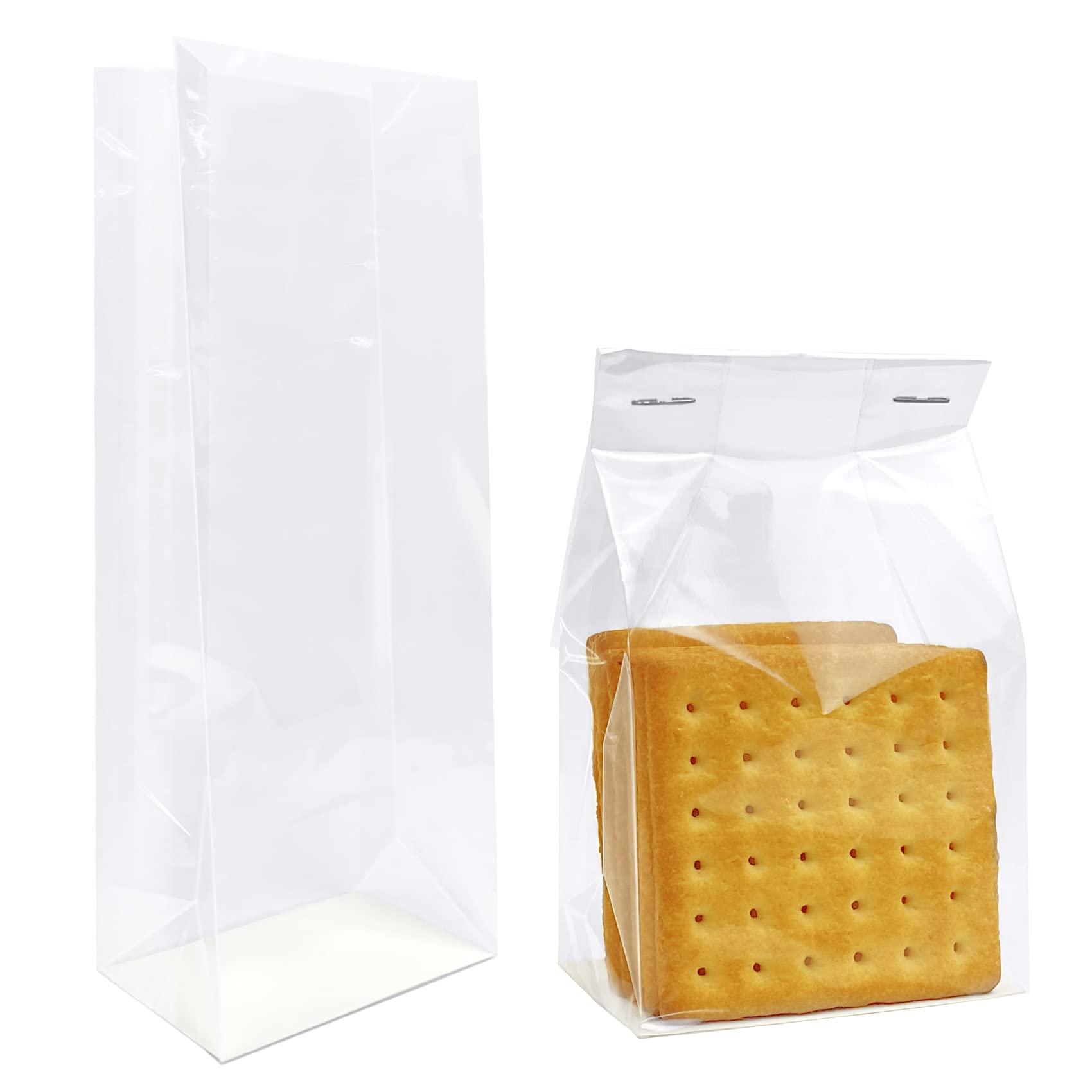 Morepack Gusseted Cellophane Bags,Flat Bottom Cellophane Bags with Paper Insert 50Pcs 3x2x8 Inches Smore Bags