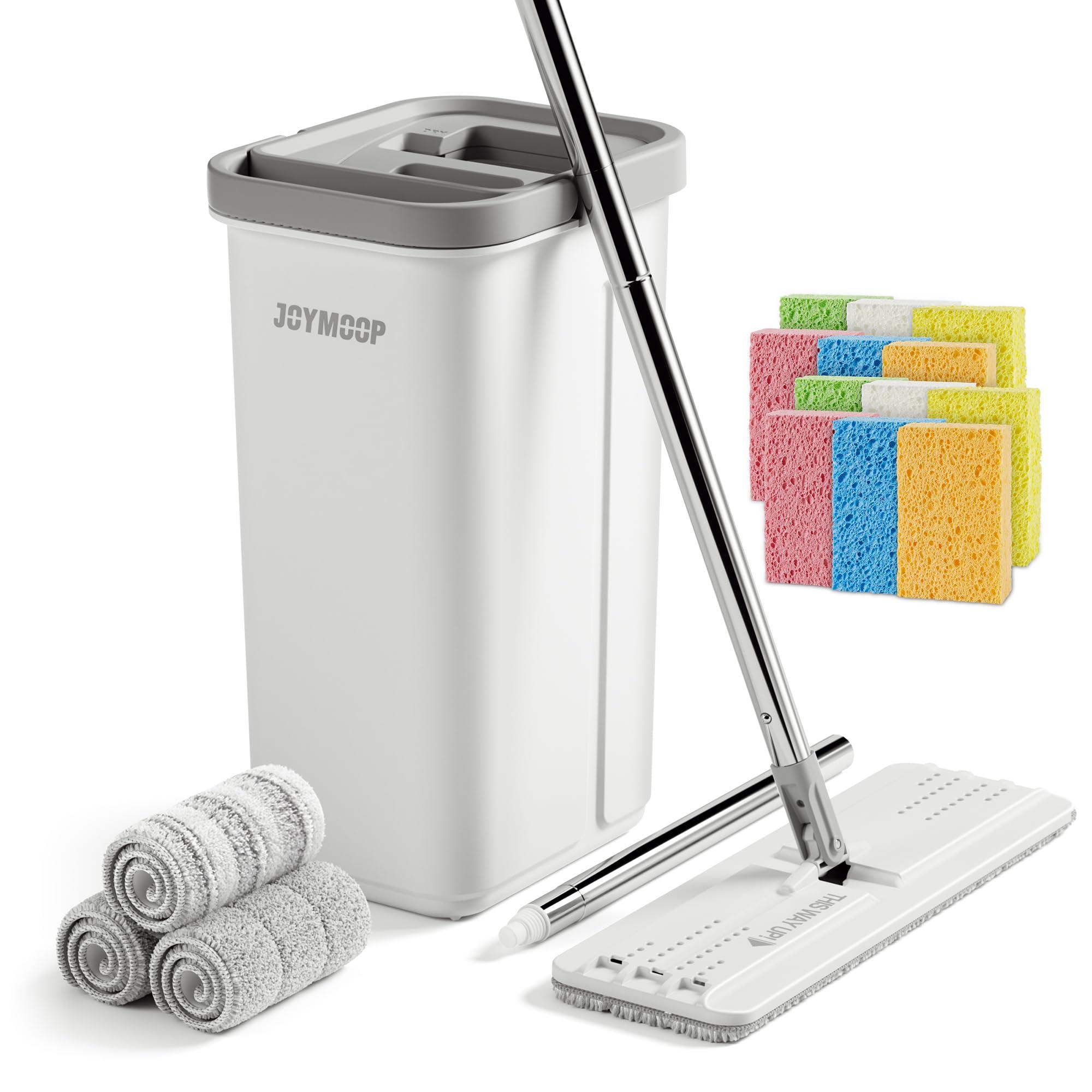 JOYMOOP JOYMOOP Hands-free Mop and Bucket with Wringer Set with Colorful Compressed Sponges, Househould Cleaning Tool of Floor Mop and Cellulose Sponges