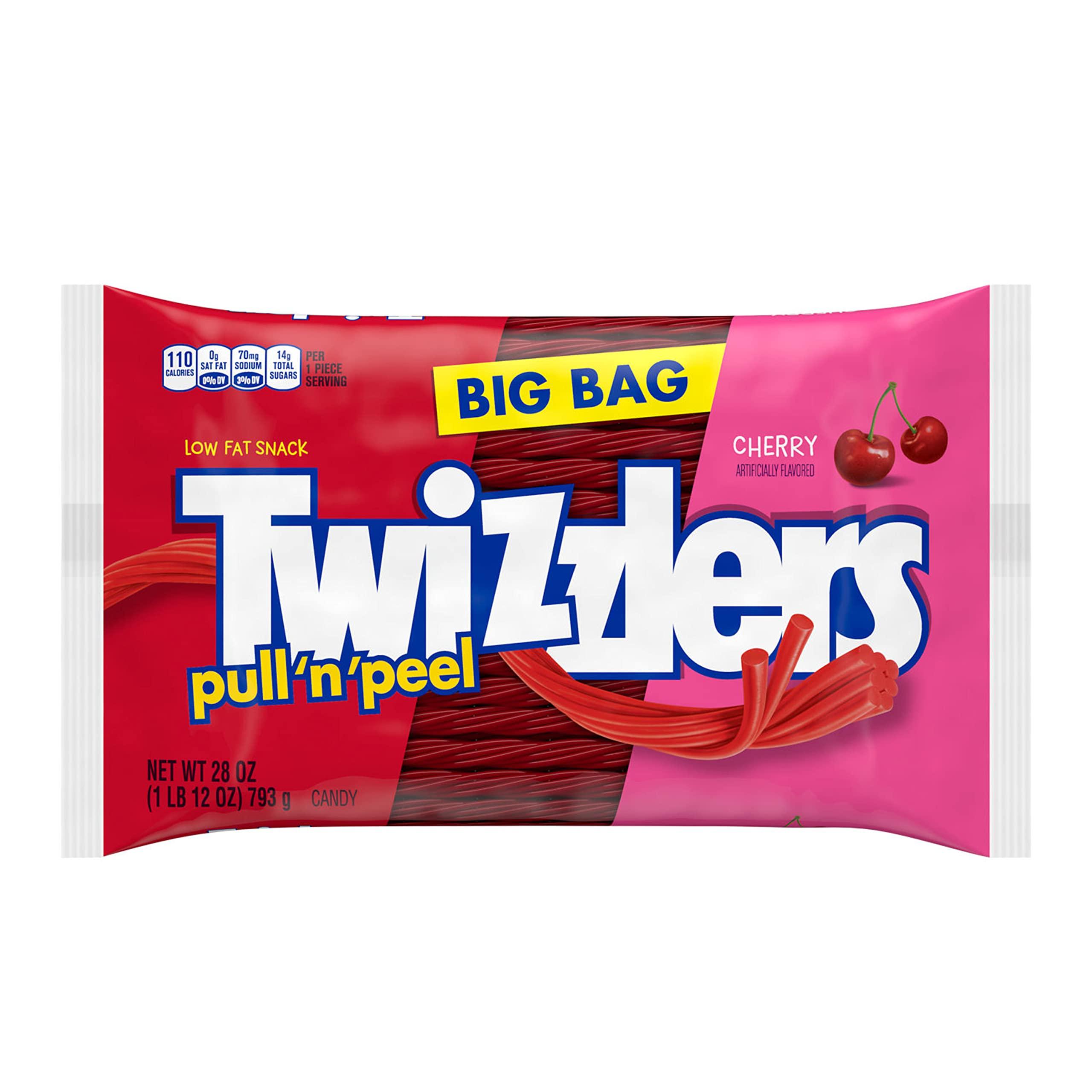 Twizzlers TWIZZLERS PULL 'N' PEEL Cherry Flavored Licorice Style, Low Fat Candy Big Bag, 28 oz
