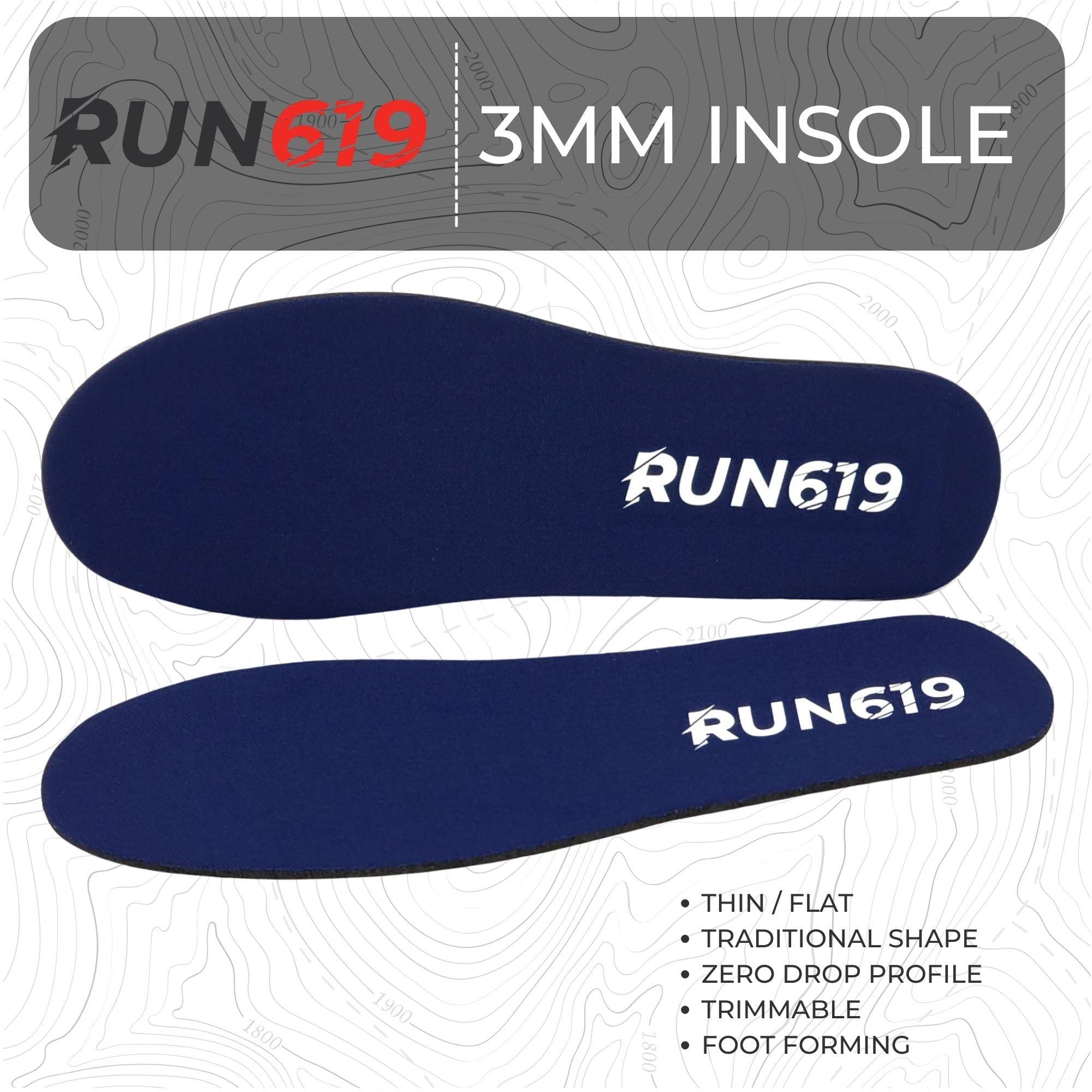 Run 619 Run 619 Zero Drop Shoe Insoles, Traditional Shape, Foot Forming, Regular Width - Thin, Firm, Flat Shoe Inserts - Men\'s 9-10 / Women\'s 10-11