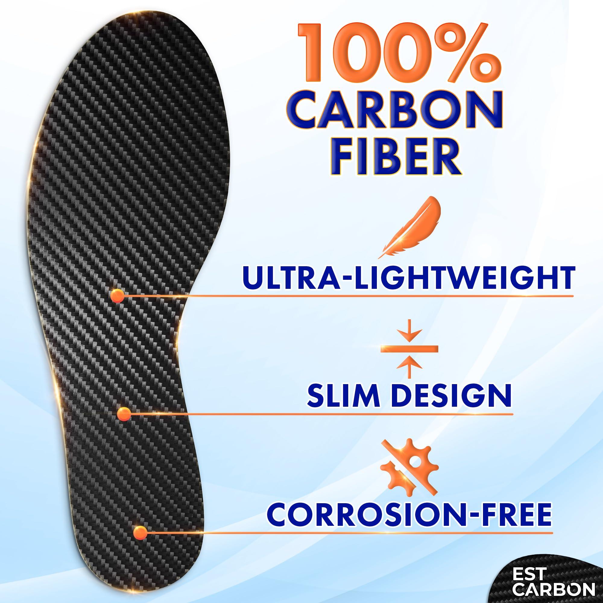 ESTCARBON Carbon Fiber Insole for Men & Women 1 PC Carbon Fiber Shoe Insert, Carbon Fiber Foot Plate - Hallux Rigidus Relief, Turf Toe, Mortons Extension, Big Toe, Carbon Fiber Insoles Women 8.5-9, Mens 7.5