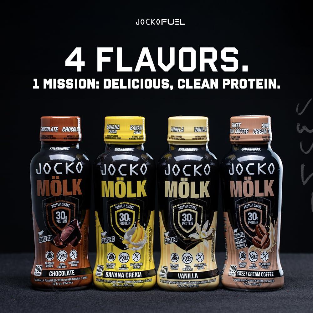 Jocko Fuel Jocko Mlk 30g Grass Fed Protein Shakes No Added Sugar Protein Drinks KETO Friendly - Ready to Drink 12 FL Oz (Pack of 12) Vanilla
