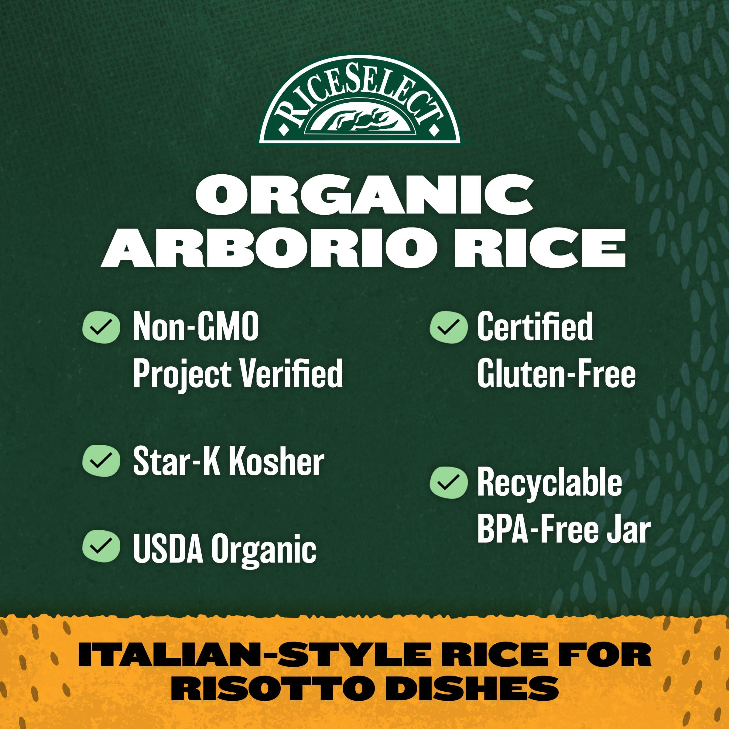 RiceSelect RiceSelect Organic Arborio Rice for Italian Risotto, Premium Gluten-Free Rice, Non-GMO, 32-Ounce Jar, (Pack of 1)