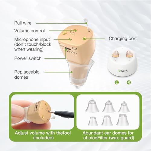 BEVI BEVI Rechargeable Hearing Aids for Adults Seniors, OTC Hearing Aids for Adults Seniors Rechargeable with Noise Cancelling, Invisible Hearing Aid Beige