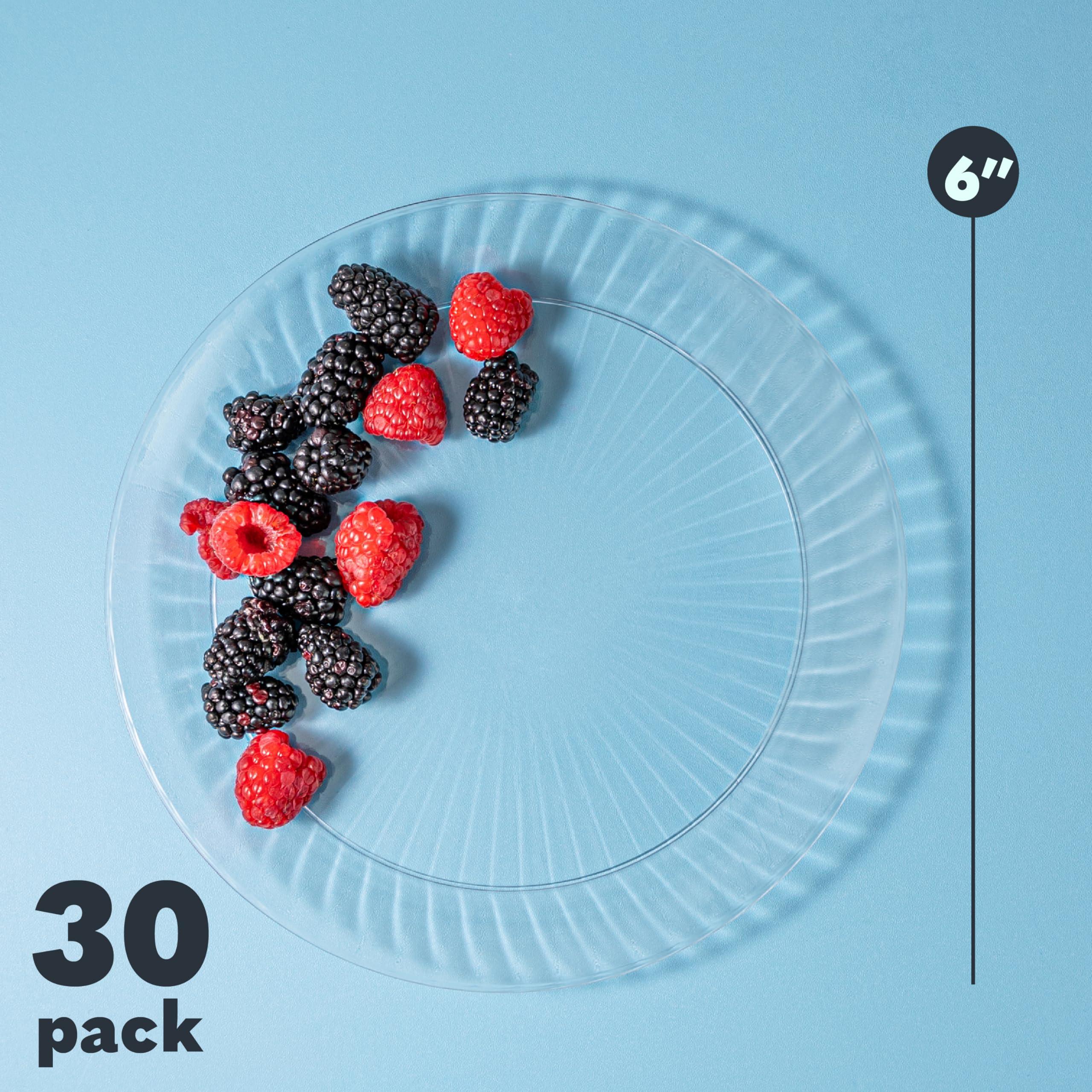PLASTICPRO PLASTICPRO 30 Pack Crystal Like Clear Disposable 6 inch Plastic Plates Dinner Dishes Plates for Special Occasions Parties