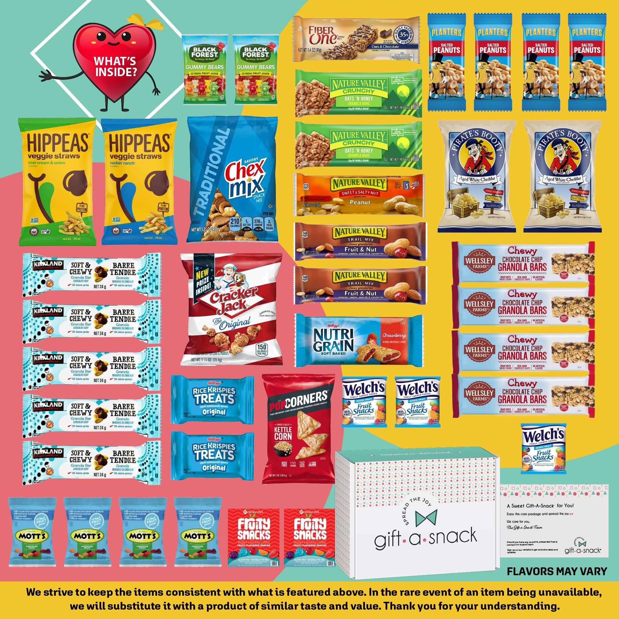 Nut Cravings Gift A Snack - Valentines Healthy Snack Box Care Package + Greeting Card (40 Count) Birthday Treats Gift Basket, Nutritious Granola Breakfast Bars Corporate Gifts