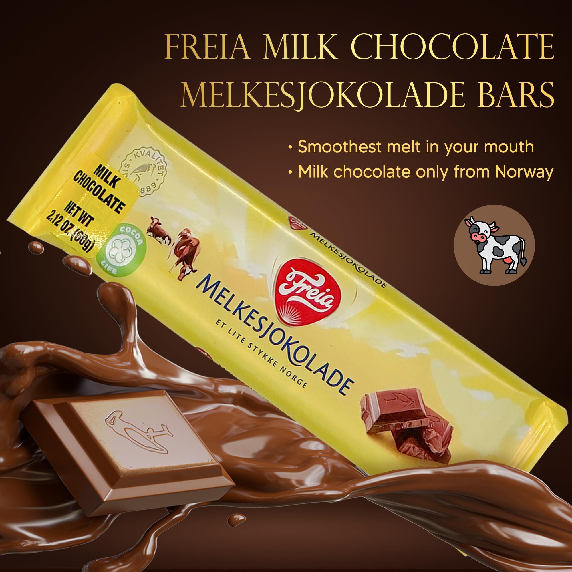 FREIA Freia Norwegian Milk Chocolate Bars, 12-Pack, 60g, Individually Wrapped, Rich, Decadent, Smooth Melt-in-Your-Mouth