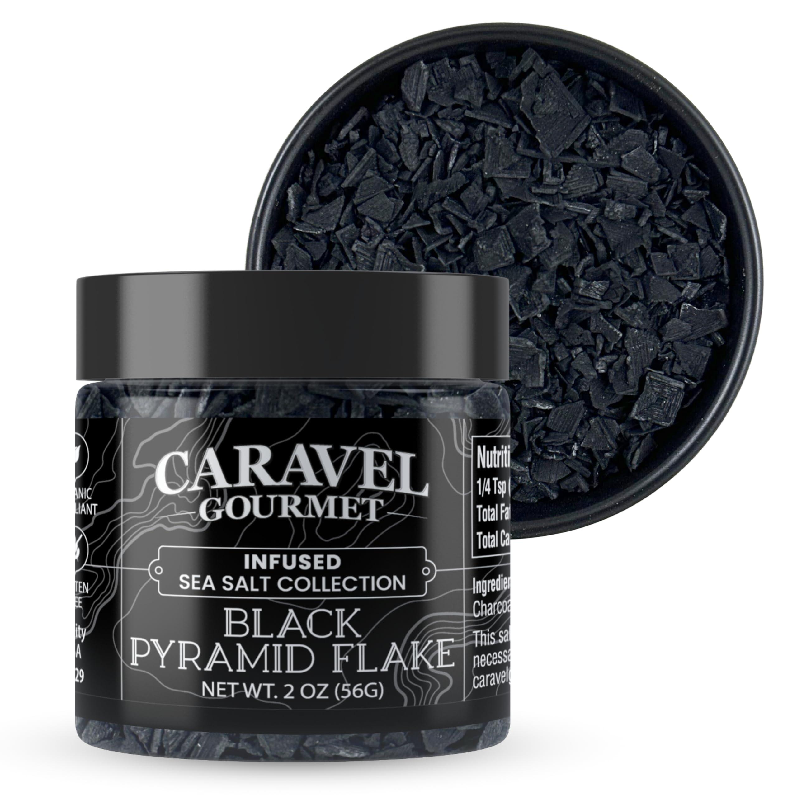 Caravel Gourmet Black Pyramid Sea Salt Flakes, Gourmet Flaky Finishing Salt, 2 oz Jar - Caravel Gourmet