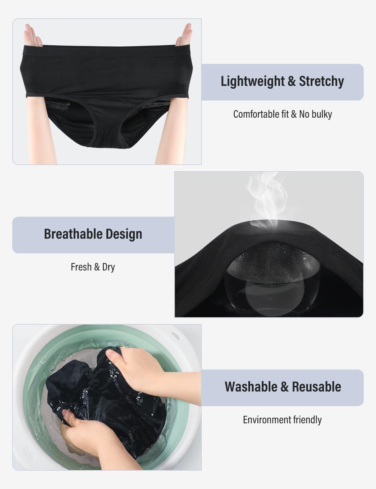 Voxshe Incontinence Underwear for Women Washable Leak Proof Underwear for Women 50ml Regular Absorbent Womens Incontinence Underwear for Incontinence Postpartum Bladder Leak Protective Panties BL-2pcs-S
