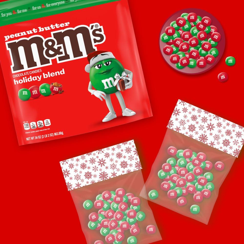 M&M\'S M&M\'S Peanut Butter Red & Green Milk Chocolate Christmas Candy, 34 Oz Resealable Bag