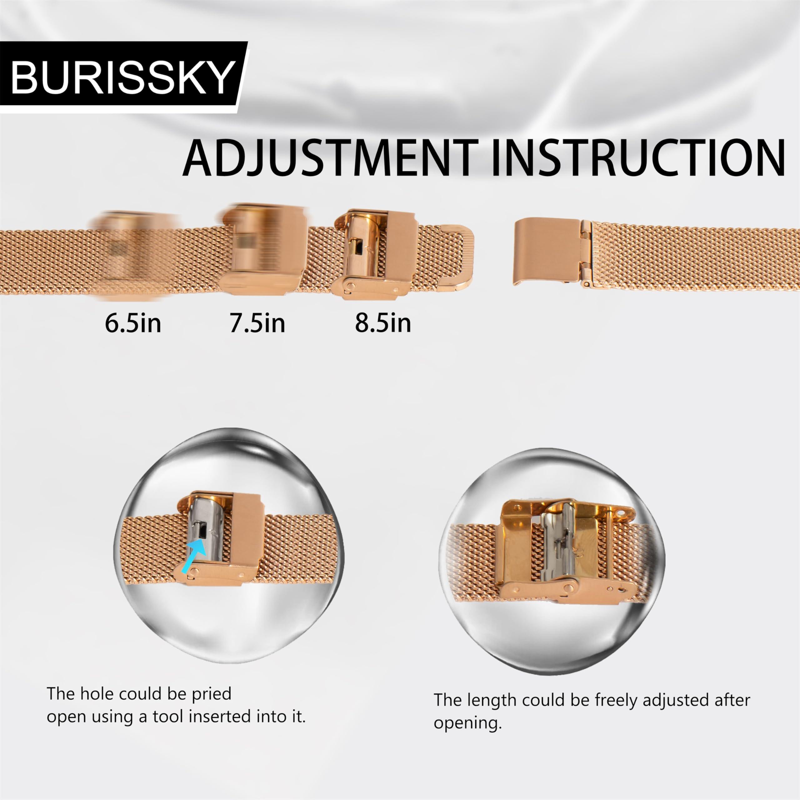 BURISSKY BURISSKY Personalized Medical Alert Bracelets for Men Women with Free Engraving,Adjustable Emergency Identification ID Waterproof Mesh Wristbands (8.5, Silver Band with Rose Gold Tag)