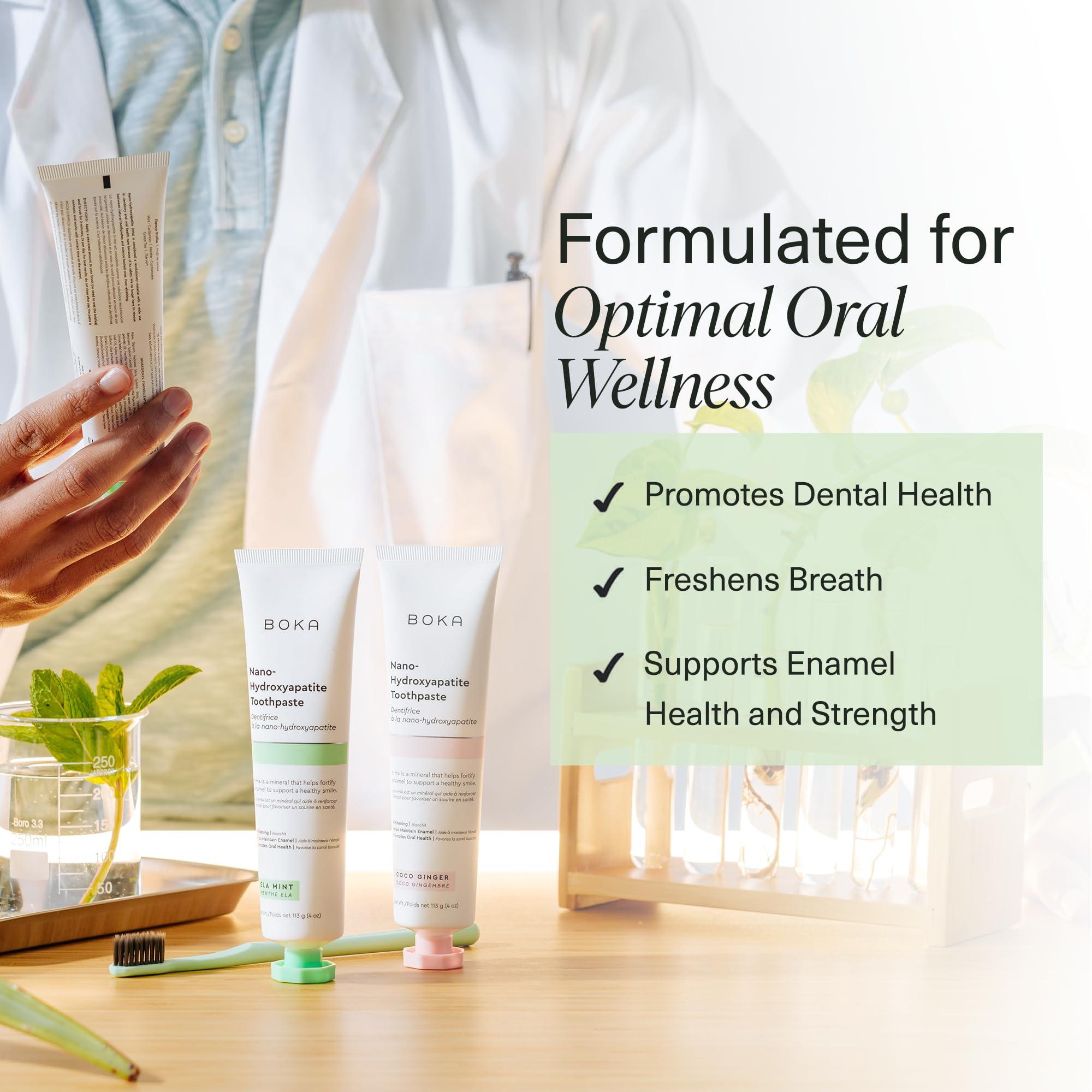 Boka Boka Fluoride Free Toothpaste Nano Hydroxyapatite, Helps Remineralize, Appropriate for Sensitive Teeth, Whitening - for Adult, Kids Oral Care - Ela Mint, Coco Ginger, Lemon Lavender Flavor, 3 Pieces