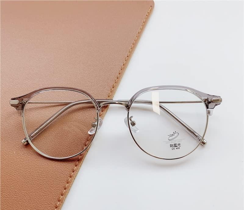 TUDEXX TUDEXX Round Blue Light Glasses for Men Women Wire Frame UV Blocking Computer Glasses Clear Lens Ultra Light Eyewear (Color : Clear-Gray, Size : +100)