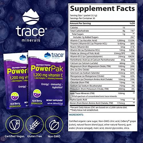 Trace Minerals Research Trace Minerals | Power Pak Electrolyte Powder Packets | 1200 mg Vitamin C, Zinc, Magnesium | Boost Hydration, Immunity, Energy, Muscle Stamina | Acai Berry | 90 Packets