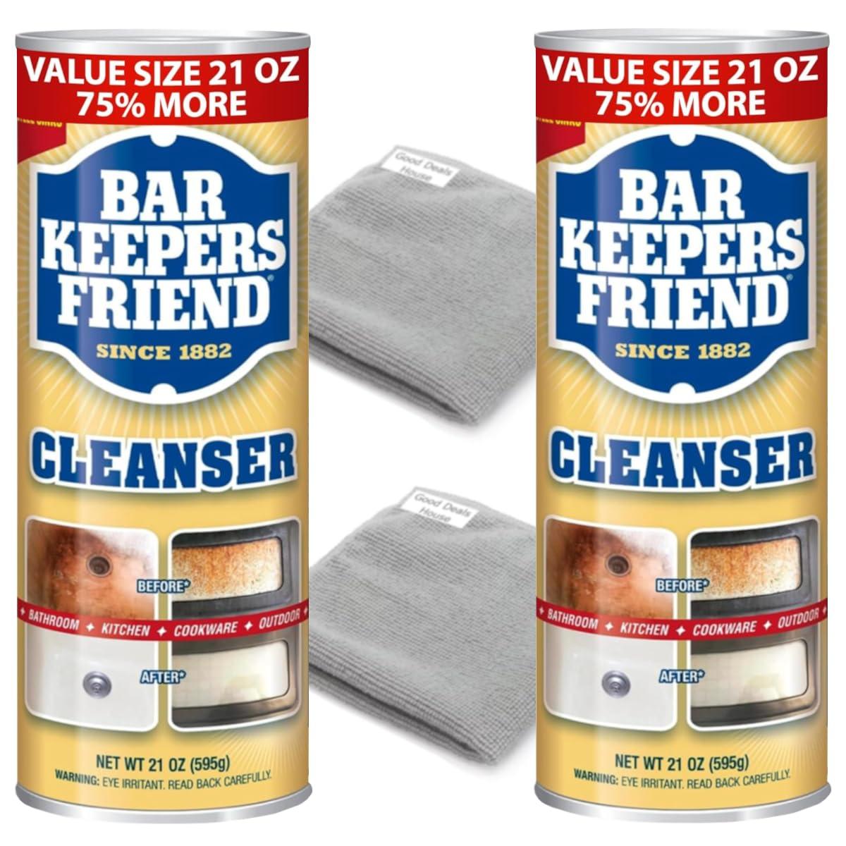 GoodDealsHouse GoodDealsHouse Bundle: Bar-Keeper`s Friend Powder Cleanser Value Size 21 OZ - 2 Pack & Microfiber Cleaning Towels 14x14 inch - 2 | 2 * BKF 21 oz + 2 towels