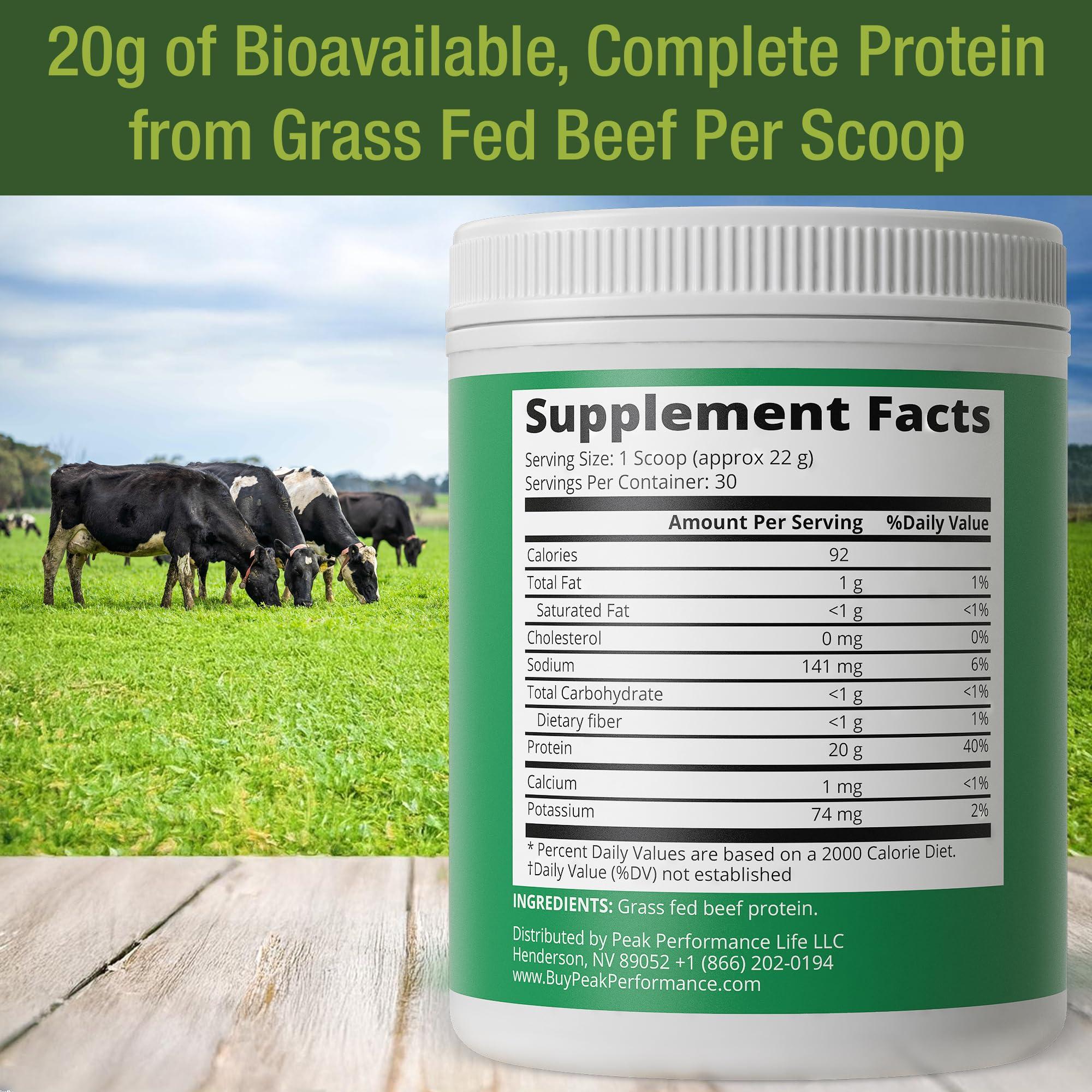 Peak Performance Grass Fed Beef Protein Powder - Lactose Free Great Tasting Beef Protein Isolate. Complete Animal Based Non Dairy Paleo Carnivore Supplement for Prime Muscle Building. No Whey. Unflavored