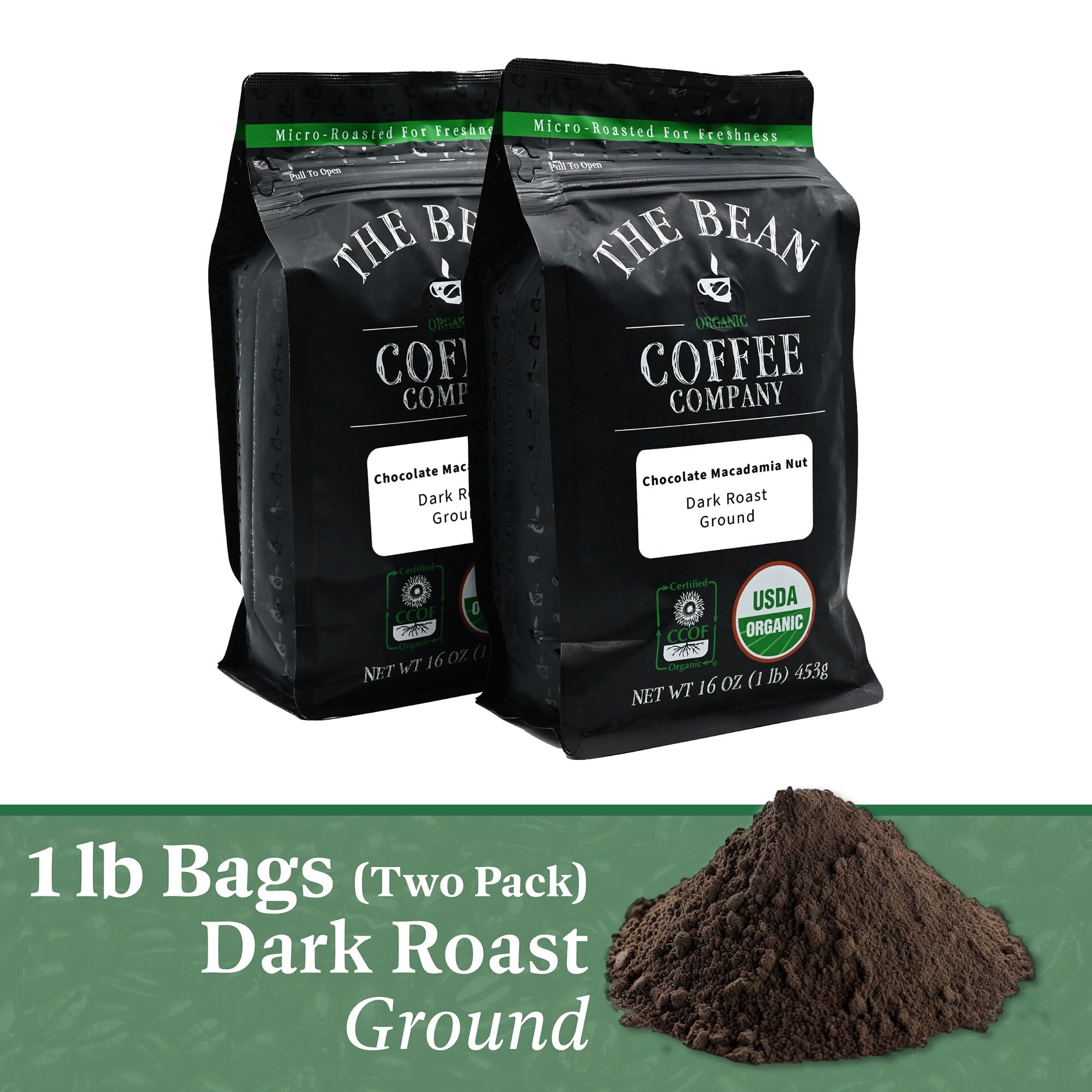 The Bean Coffee Company The Bean Organic Coffee Company Chocolate Macadamia Nut, Medium Roast, Ground Coffee, 16-Ounce Bags (Pack of 2), Caf molido tostado orgnico
