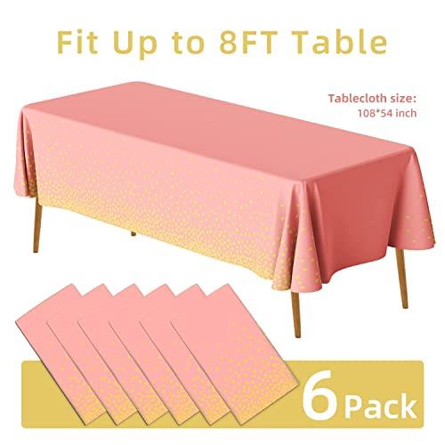 AIRE 350PCS Pink and Gold Party Plates with 6Pack Black and Gold Plastic Tablecloth, Severs 25 Disposable Party Supplies, Just Enjoy Your Party