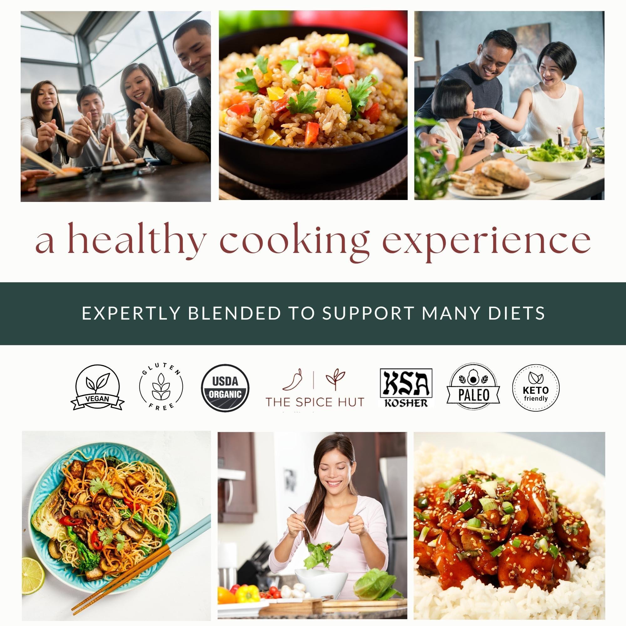 The Spice Hut Organic Thai Seasoning Spice Blend, with Salt, Authentic Thai Spice and seasonings for Cooking Flavorful Food - Pad Thai, Chicken Satay, Noodle, Curries, and Meat / All-Natural, Kosher, Vegan, Gluten Free, Keto -No MSG- 4oz Glass Jar