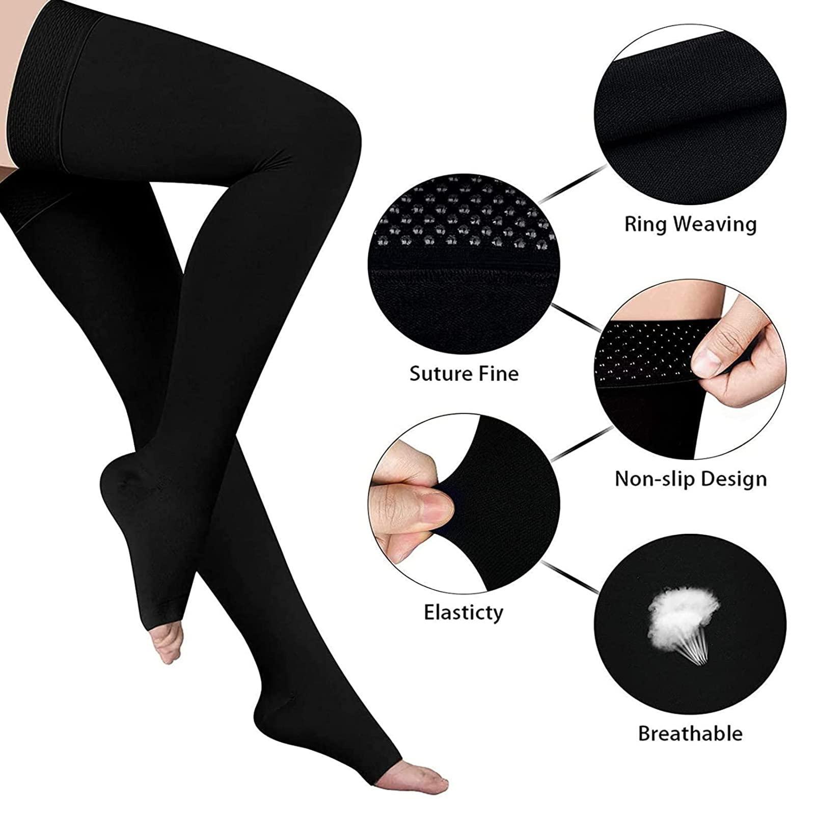 Athbavib Thigh High 20-32 mmHg Compression Stocking Toeless Compression Socks for women & men circulation with Silicone Dot Band
