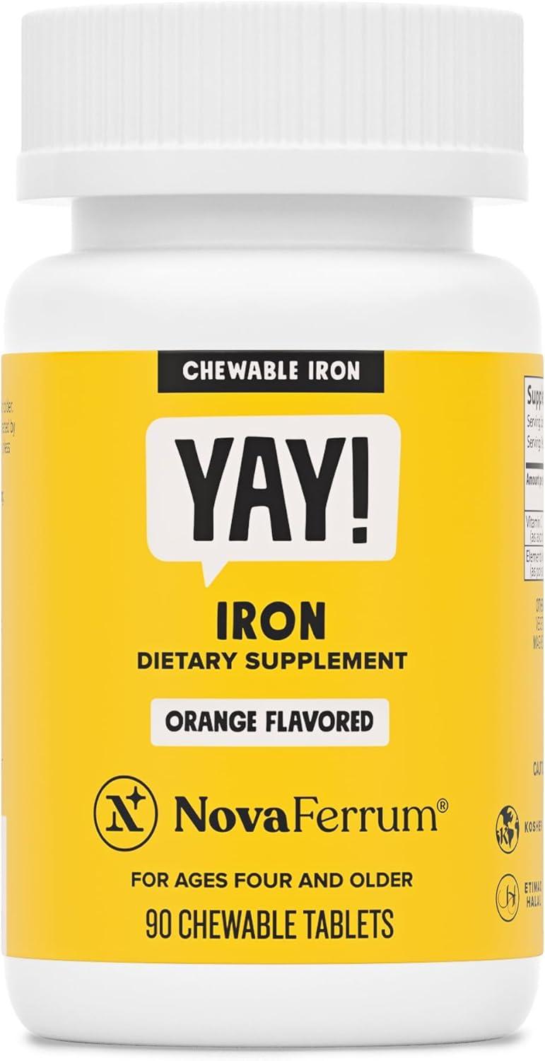 NovaFerrum NovaFerrum Yay | Chewable Iron Supplement for Kids & Adults for Anemia | 18mg of Iron | 90 Servings | Sugar Free | Vegan | Gluten Free | Orange Flavor