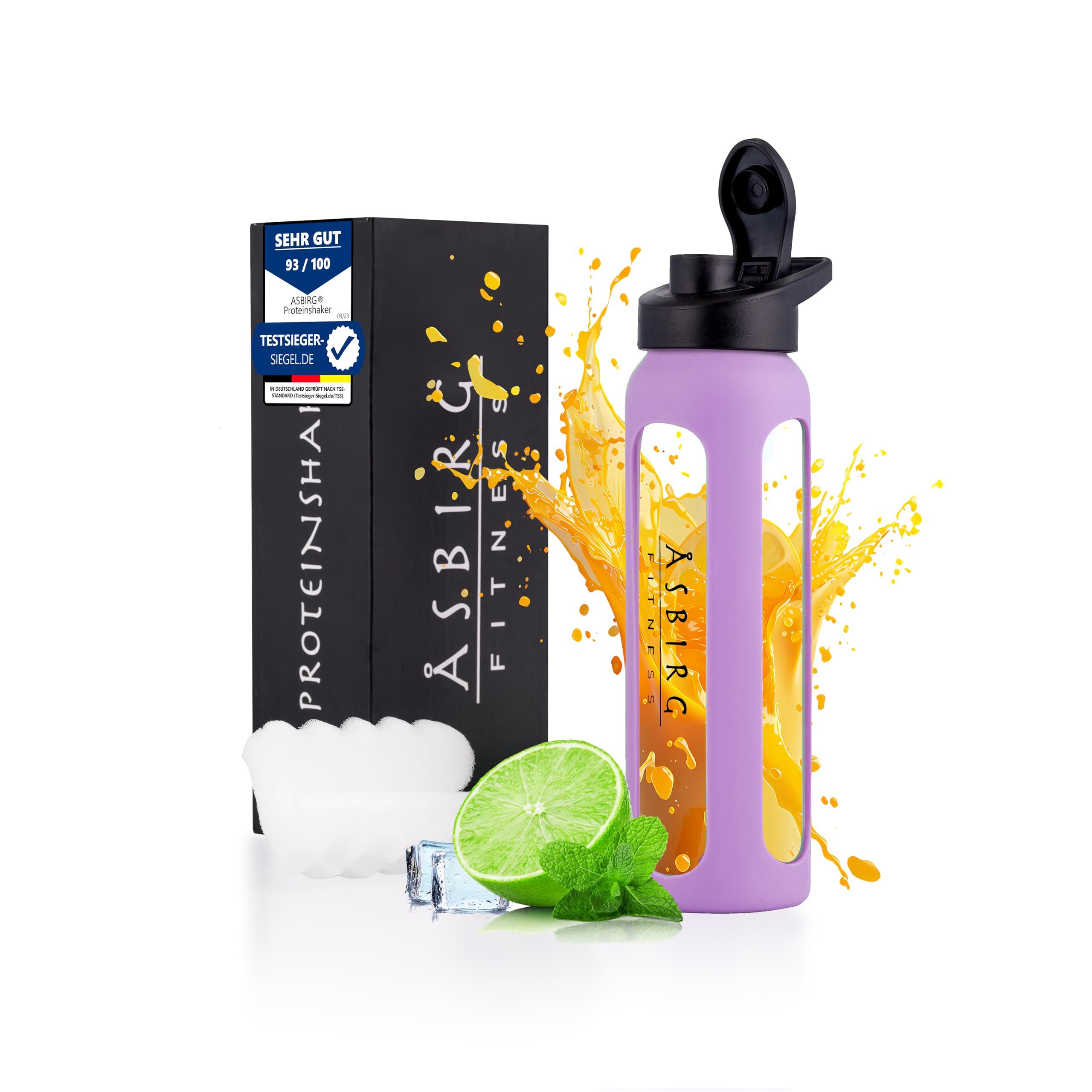 Asbirg Asbirg Fitness | Protein Shaker Made of Glass | Protein Shaker | Drinking Bottle | with Spiral Ball | Black (pastel purple)