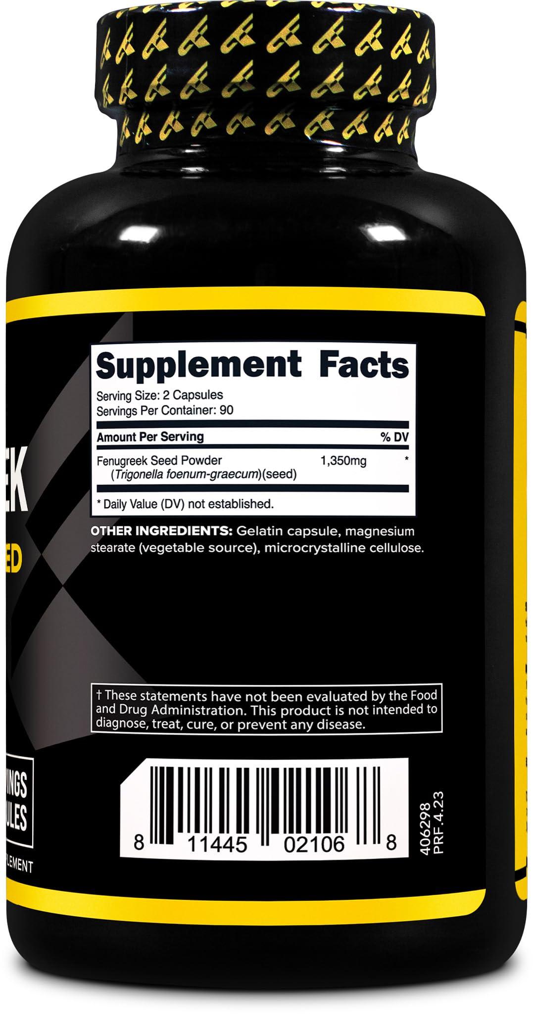 Primaforce Primaforce Fenugreek Seed Capsules (180 Capsules / 1350mg Per Serving, 2 Capsule Servings) - Premium Herbal Supplement for Men and Women, Non-GMO, Gluten Free Supplement