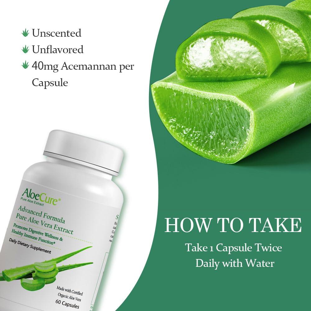 AloeCure AloeCure Organic Aloe Vera Capsules, 130,000mg Inner Aloe Leaf Equivelant per Serving, Support Gut Health & Digestive Comfort, Stomach Acid Buffer, Natural Immune Supplement, Aloin Free, 60 Capsules