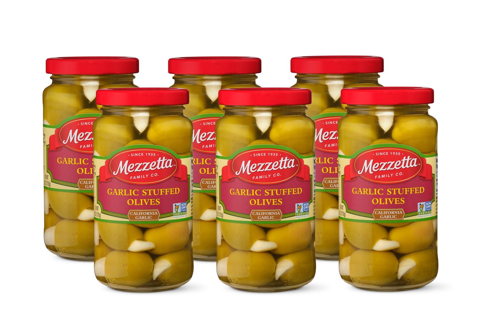 Mezzetta Mezzetta Garlic Stuffed Olives | Non-GMO, Gluten Free, Keto | 6 Ounce Dr Wt Jar (Pack of 6)