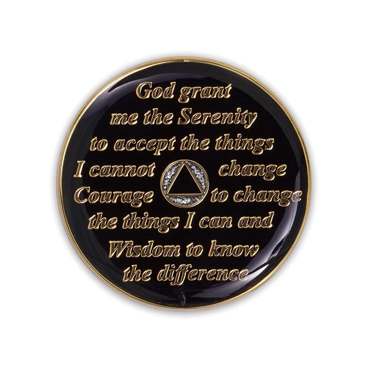 The Token Shop 1 Year Sobriety Coin | Glitter Triplate AA Chip Recovery Anniversary Token (Silver)