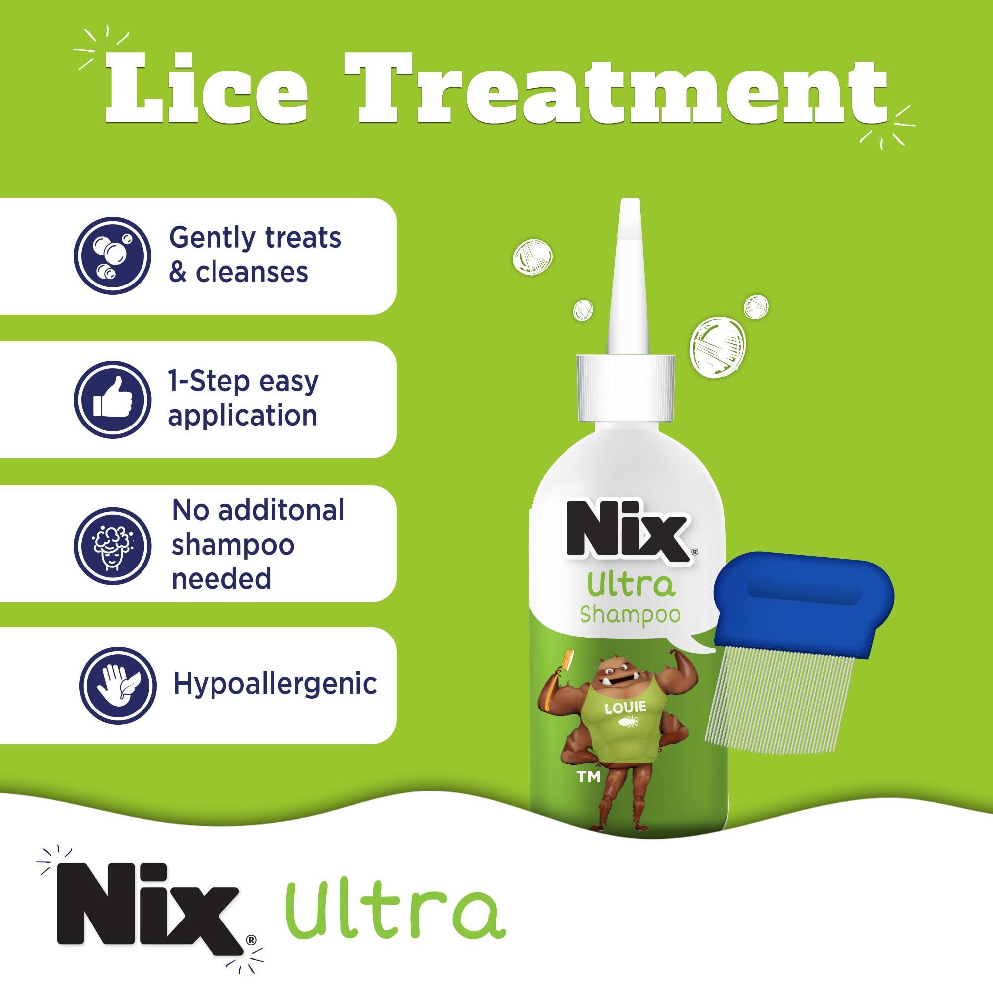 Nix Nix Ultra Superlice Treatment, All-in-One Shampoo, 4 Fl Oz & Lice Removal Comb