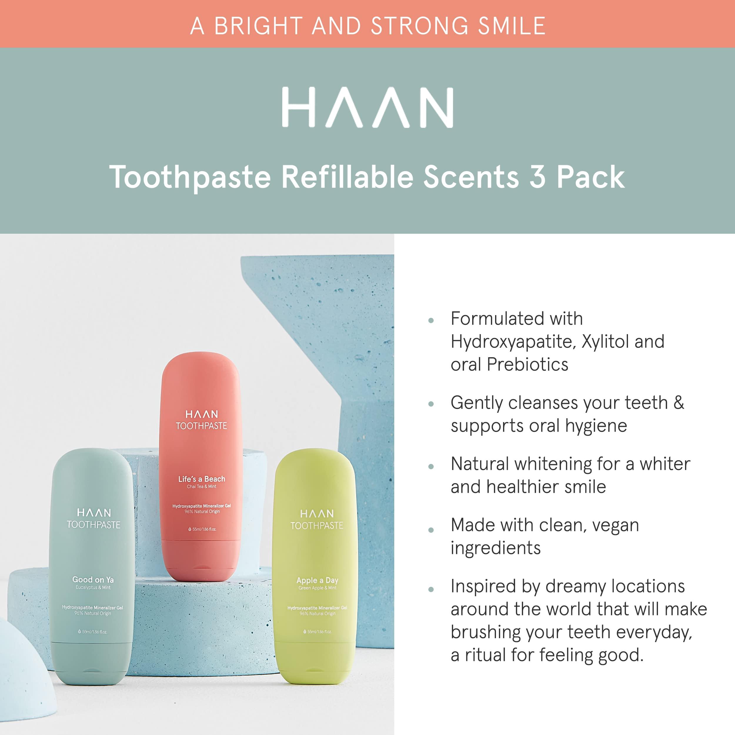 HAAN HAAN Natural Toothpaste Made with Clean, Vegan Ingredients for Cavity Protection | Parabens, Sulfates & Charcoal Free | 1 of Flavor of Each: Life's a Beach, Good on Ya & Apple Day (Pack 3 Bottles)