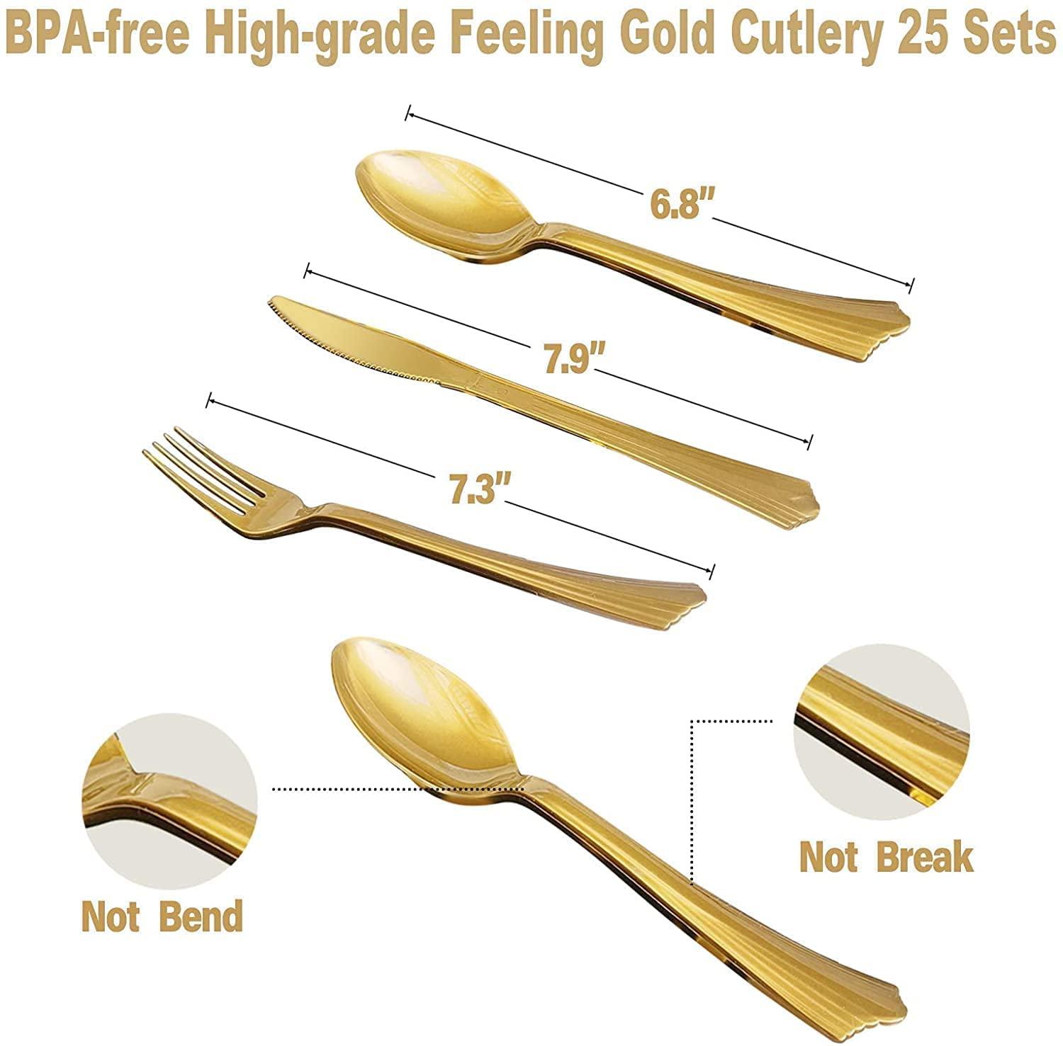 AIRE 350PCS Pink and Gold Party Plates with 6Pack Black and Gold Plastic Tablecloth, Severs 25 Disposable Party Supplies, Just Enjoy Your Party