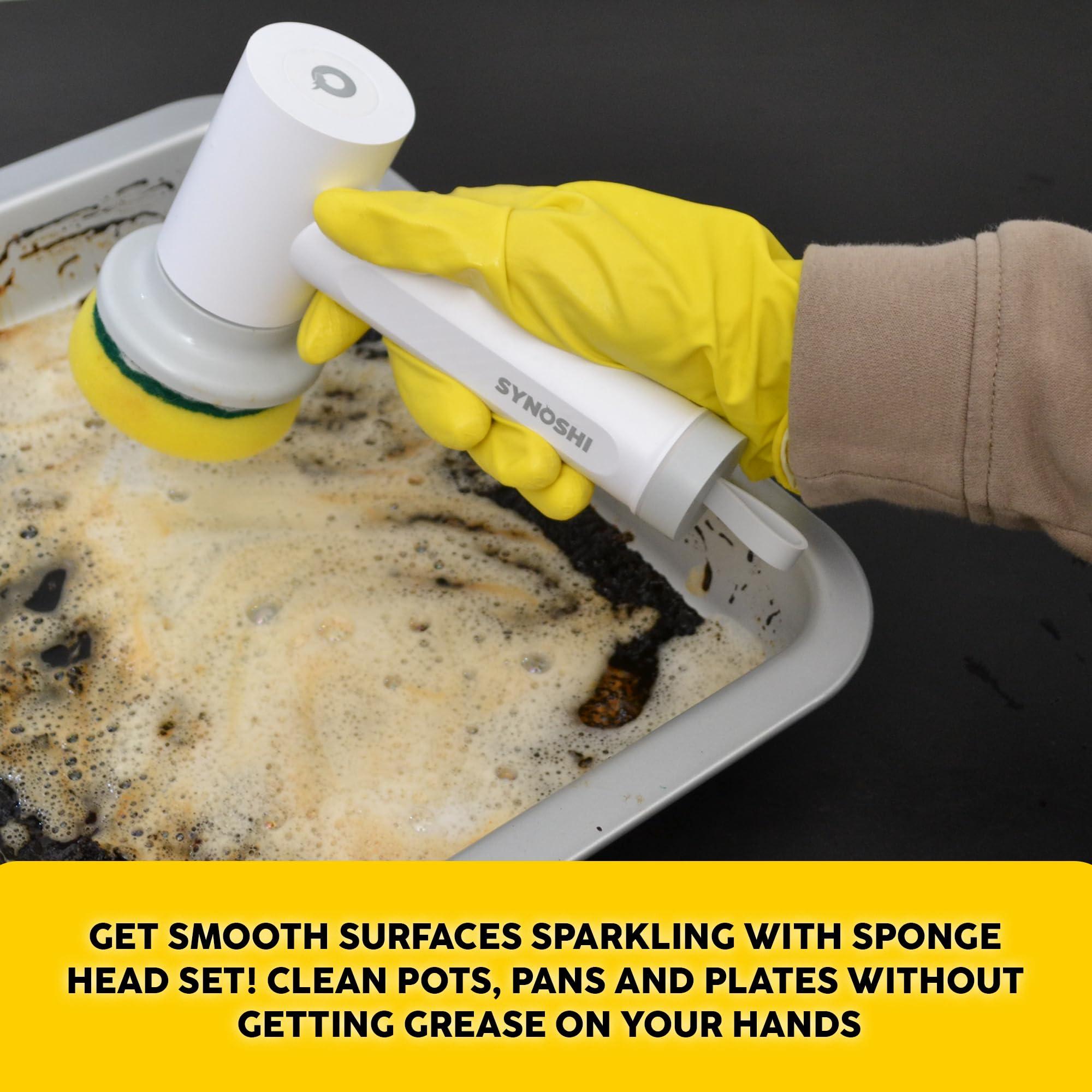 SYNOSHI SYNOSHI | Electric Spin Scrubber with 3 Replaceable Cleaning Head + 6 Units of Sponge Brush Heads, Power Cleaning Brush, Cordless Waterproof Scrubber with Dual Speed