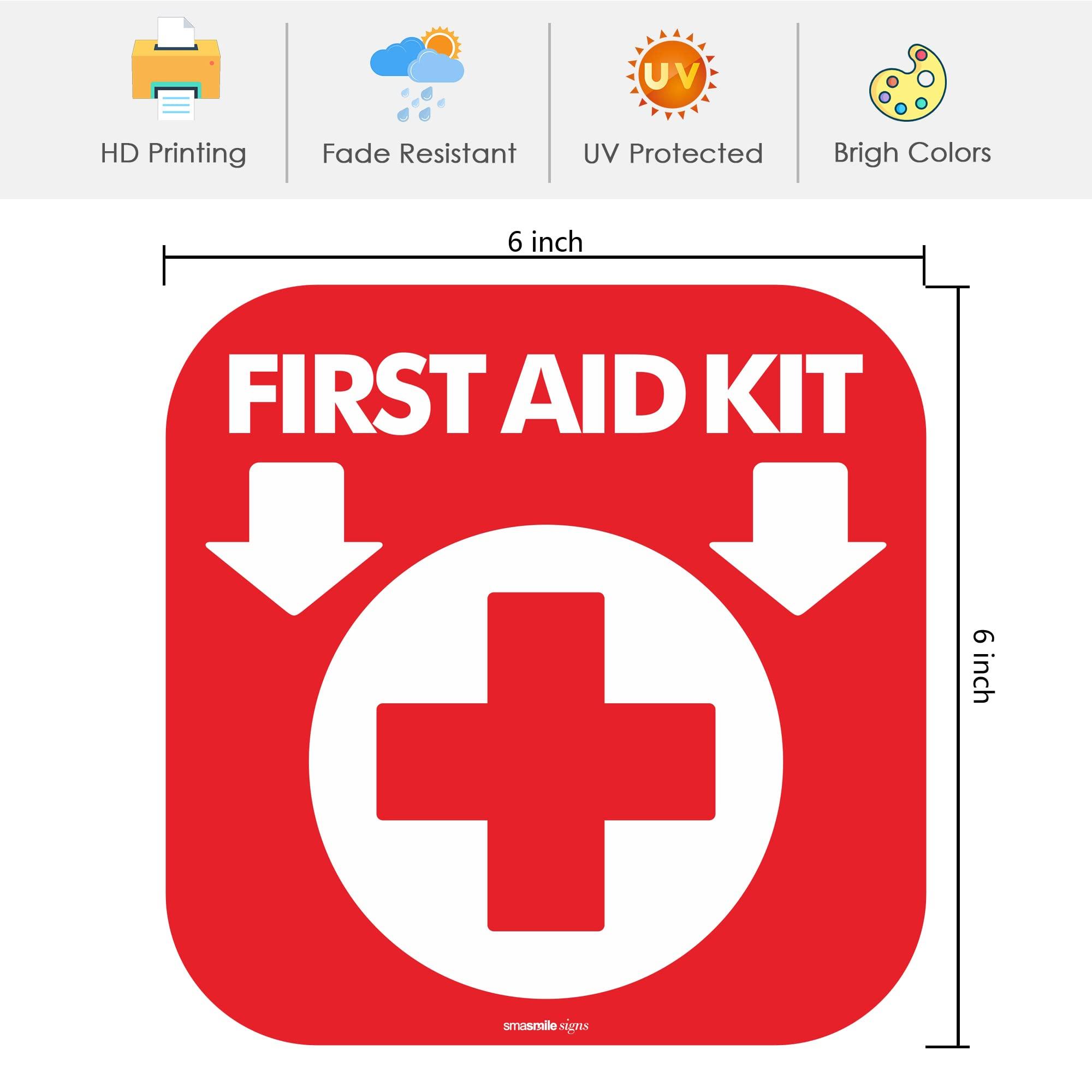 SMASMILE First Aid Kit Sign Glow in The Dark 4 Pack 6\"x 6\"First Aid Kit Inside Signs Stickers Photoluminescent, Glows for Up to 8 Hours