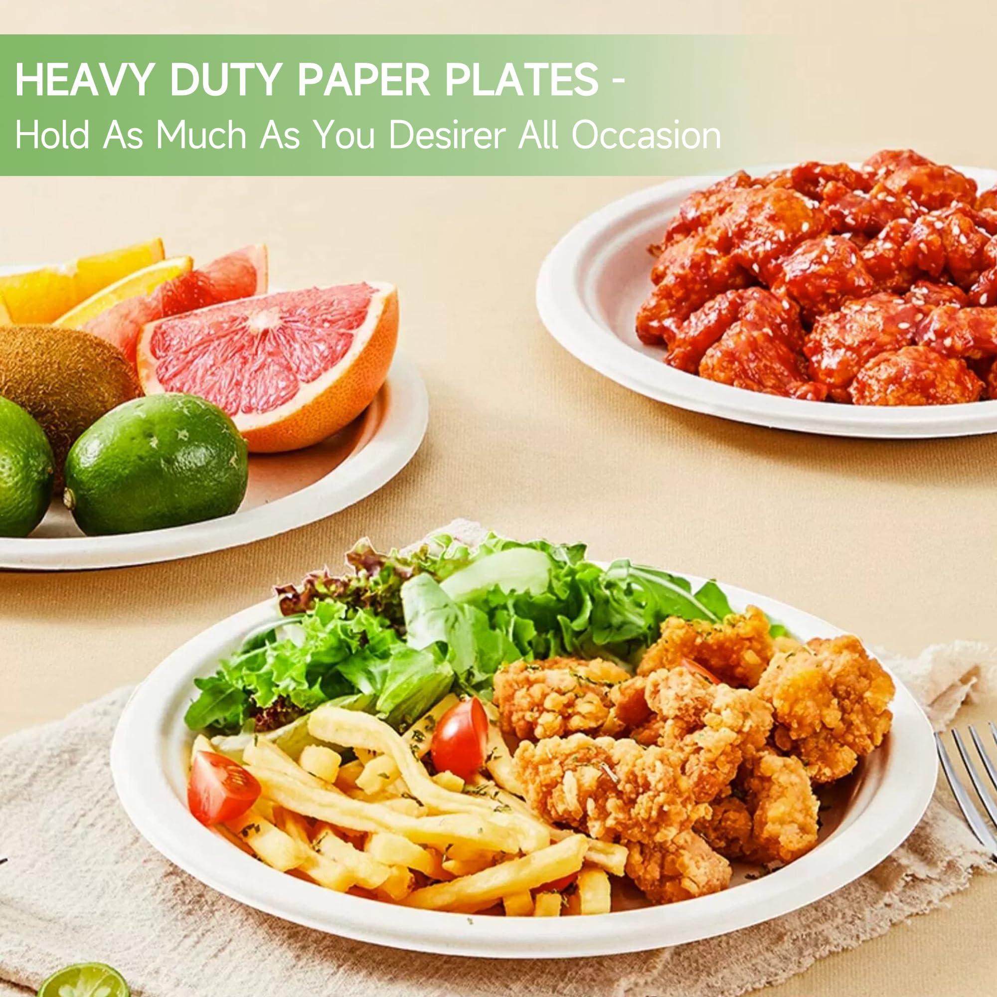 FRUTLE FRUTLE Paper Plates 10 Inch Heavy Duty - Disposable Paper Plates -Composable Large Paper Plates Bulk Eco-Friendly Unbleached-Everyday Use Parties Commercial Settings 100 Count
