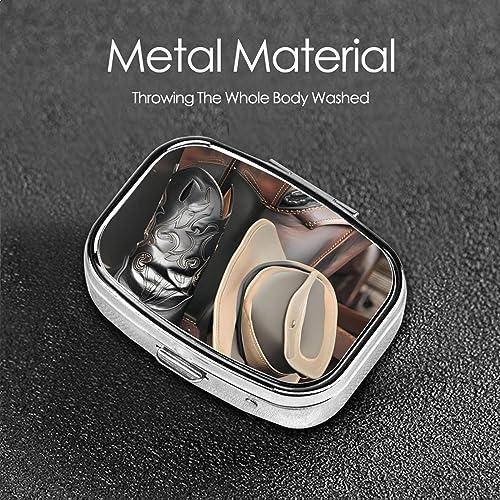 AthuAh Cowboy Black Hat Western Boots Everyday Pill Organizer, Fits in Pocket, 2 Compartment Portable Pill Box for Medications, Vitamins and More