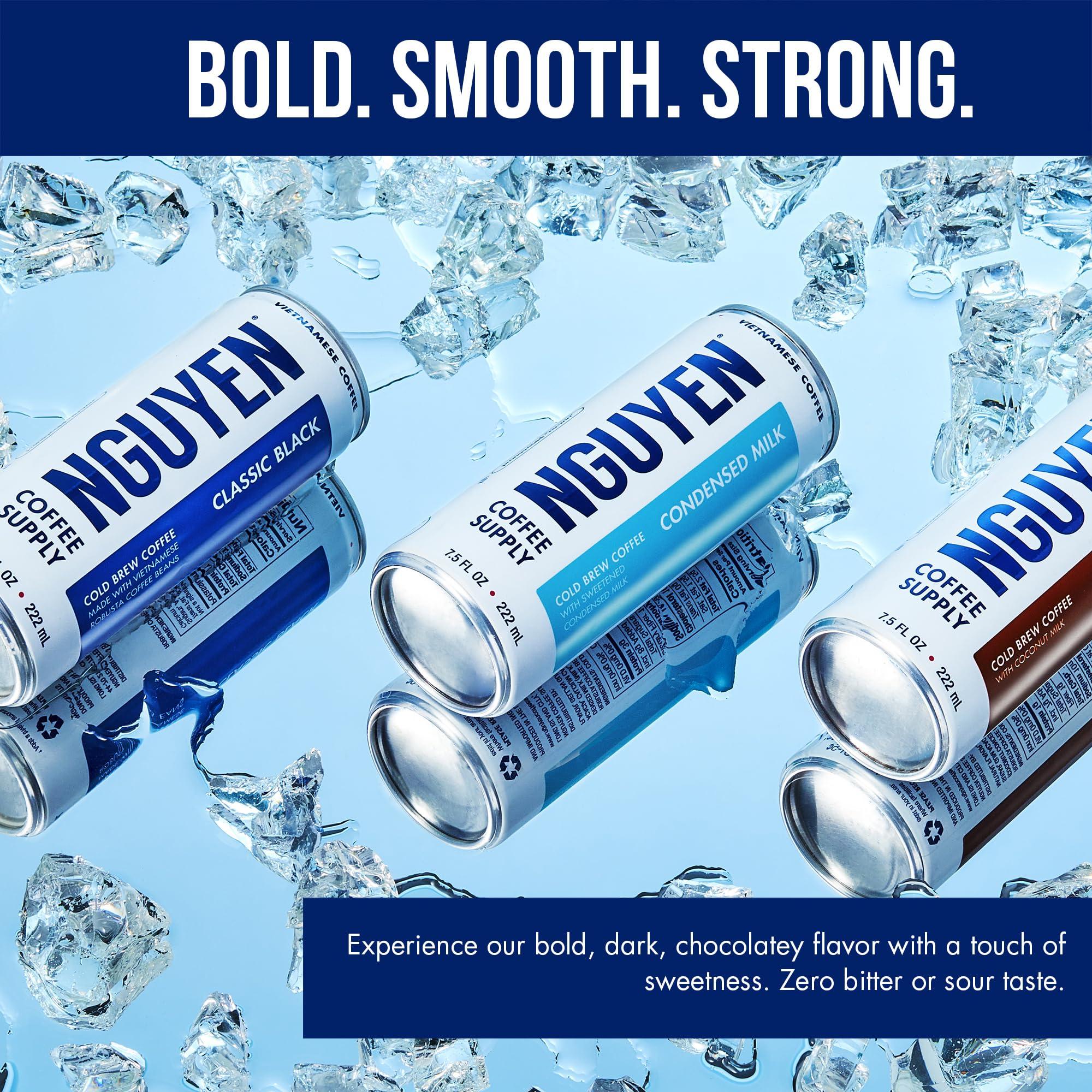 NGUYEN COFFEE SUPPLY Nguyen Coffee Supply - Coconut: Vietnamese Cold Brew Coffee, 100% Robusta, Low Sugar, Dairy-Free, 7.5 fl oz cans [12 Pack]