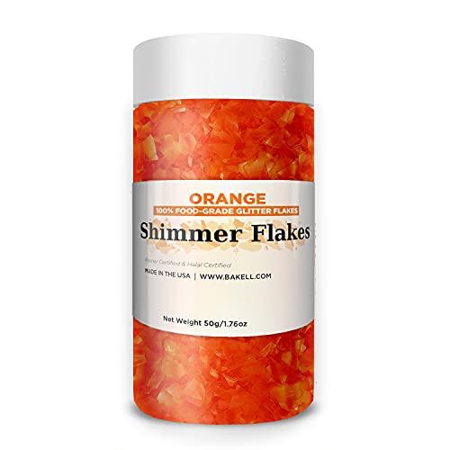 Bakell BAKELL Edible Glitter Flakes | Vegan Orange Edible Shimmer Flakes | KOSHER Certified | Halal Certified | 100% Edible & Food Grade | Cakes, Cupcakes, Decoration (Orange, 50g)