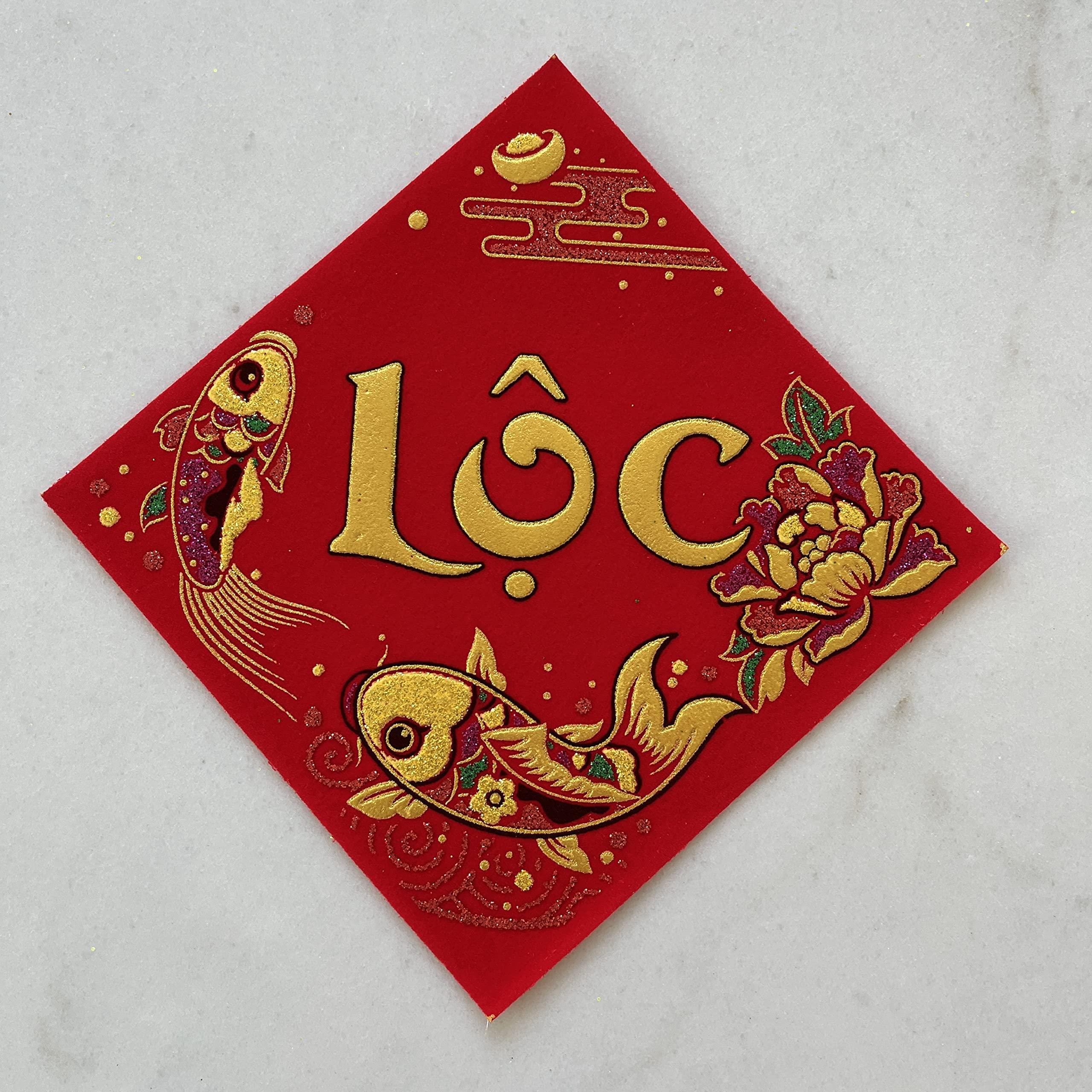 VN Red Velvet Stickers for TET Decoration - Watermelon, Grapefruit, Rice Cakes, Banh Chung & Banh TET