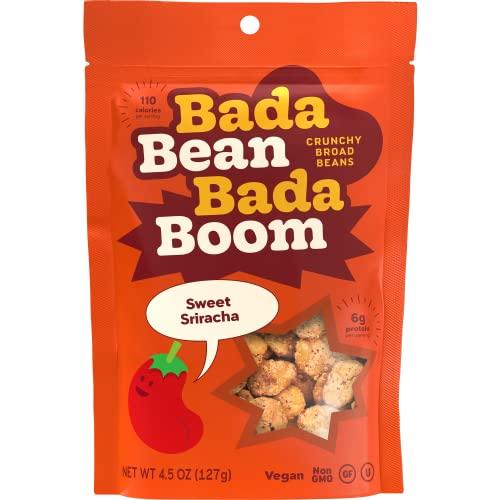 Enlightened Bada Bean Bada Boom - Plant-Based Protein, Gluten Free, Vegan, Crunchy Roasted Broad (Fava) Bean Snacks, 110 Calories per Serving, Sweet Sriracha, 4.5 Ounce (Pack of 6)